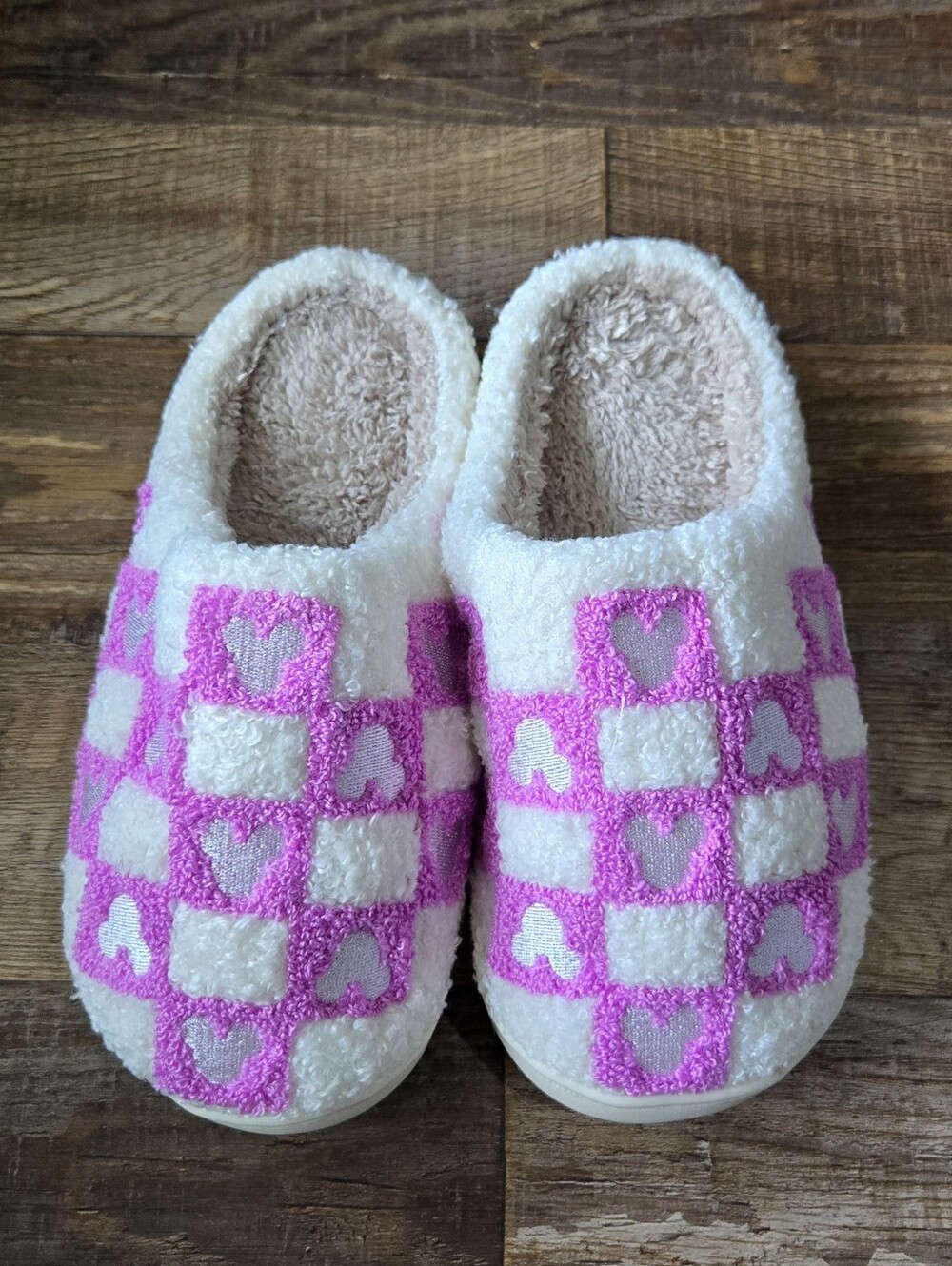 NEW Mickey Disney Purple & White Checkered Slippers